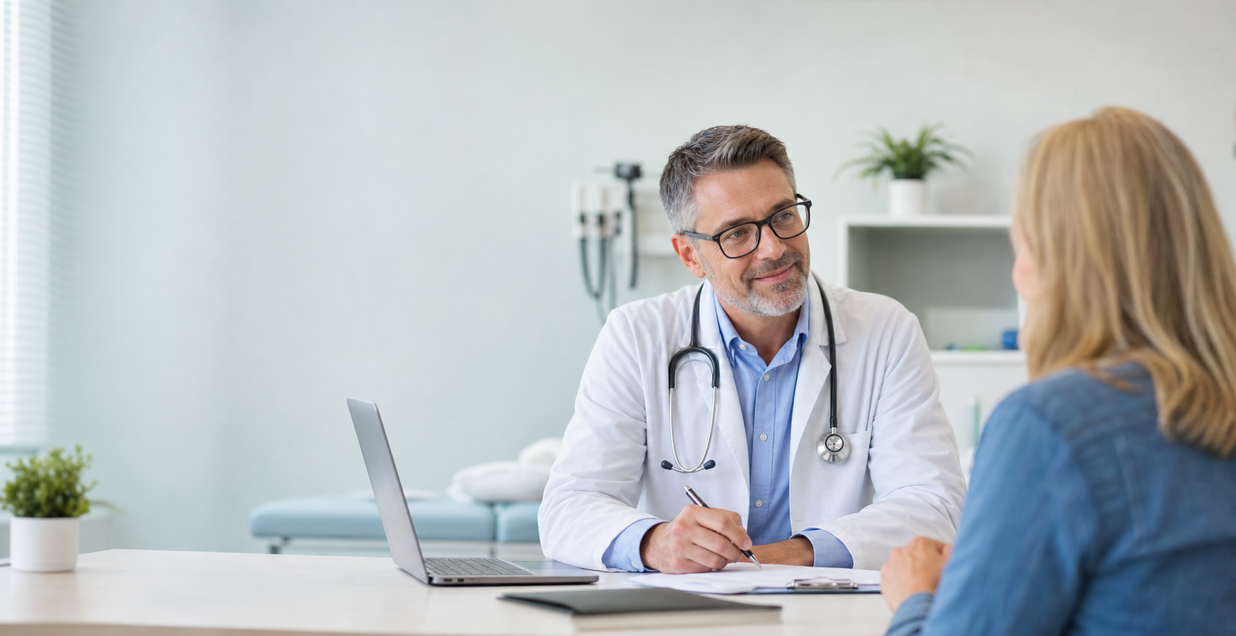 Doctor speaking with a patient in a clean clinic